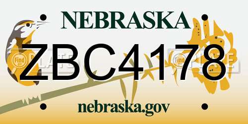 ZBC4178 Nebraska License Plate