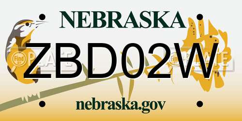 ZBD02W Nebraska License Plate