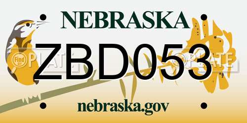 ZBD053 Nebraska License Plate
