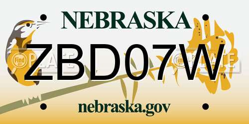 ZBD07W Nebraska License Plate