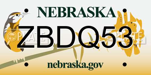 ZBDQ53 Nebraska License Plate