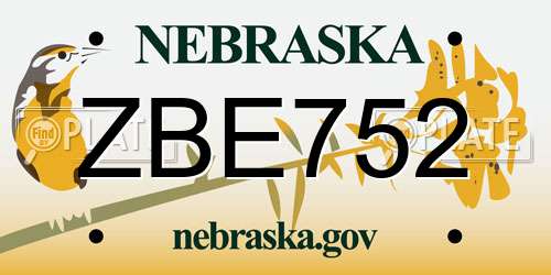 ZBE752 Nebraska License Plate