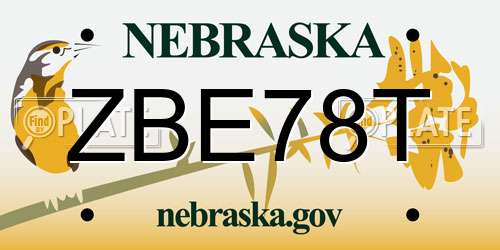 ZBE78T Nebraska License Plate