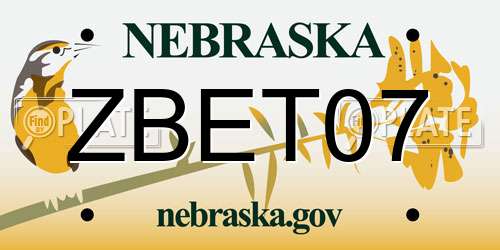 ZBET07 Nebraska License Plate