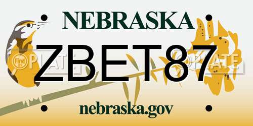 ZBET87 Nebraska License Plate