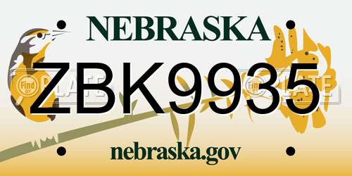 ZBK9935 Nebraska License Plate