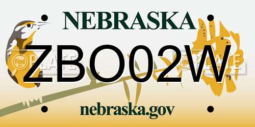 ZBO02W Nebraska License Plate