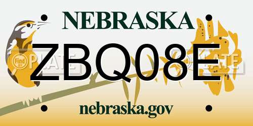 ZBQ08E Nebraska License Plate