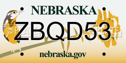 ZBQD53 Nebraska License Plate