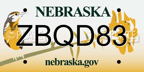 ZBQD83 Nebraska License Plate