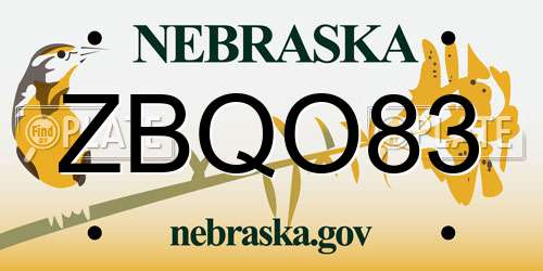ZBQO83 Nebraska License Plate