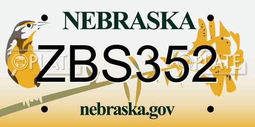 ZBS352 Nebraska License Plate