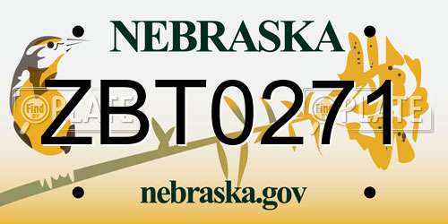 ZBT0271 Nebraska License Plate