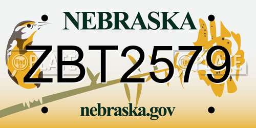 ZBT2579 Nebraska License Plate