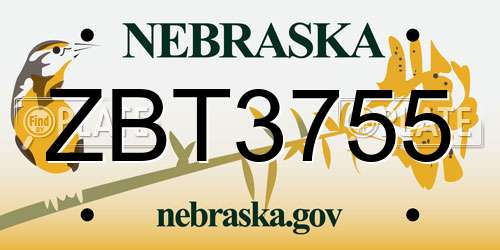 ZBT3755 Nebraska License Plate
