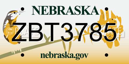 ZBT3785 Nebraska License Plate