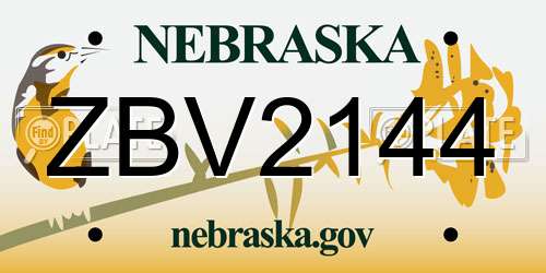 ZBV2144 Nebraska License Plate