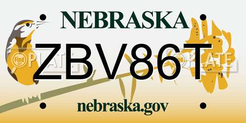 ZBV86T Nebraska License Plate