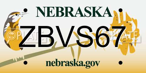 ZBVS67 Nebraska License Plate