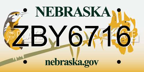 ZBY6716 Nebraska License Plate