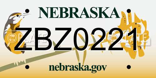 ZBZ0221 Nebraska License Plate