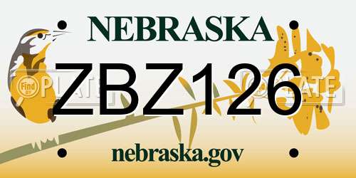 ZBZ126 Nebraska License Plate