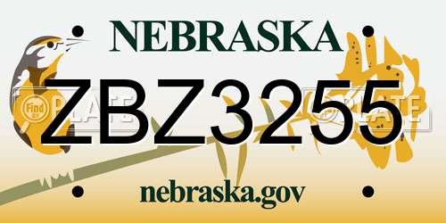 ZBZ3255 Nebraska License Plate