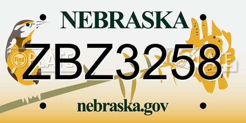 ZBZ3258 Nebraska License Plate