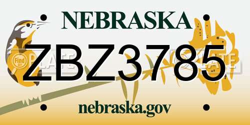 ZBZ3785 Nebraska License Plate
