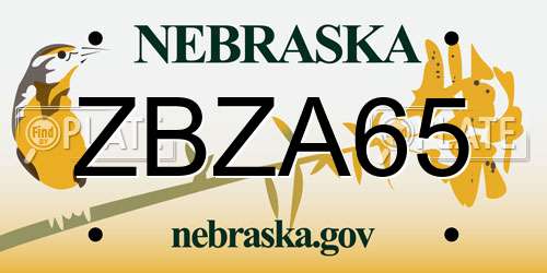 ZBZA65 Nebraska License Plate