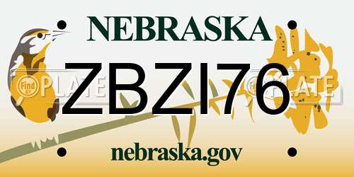 ZBZI76 Nebraska License Plate