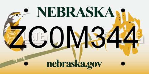 ZC0M344 Nebraska License Plate