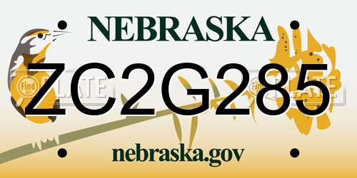 ZC2G285 Nebraska License Plate