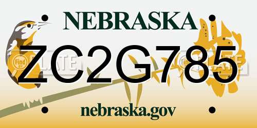 ZC2G785 Nebraska License Plate