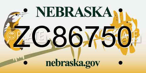 ZC86750 Nebraska License Plate