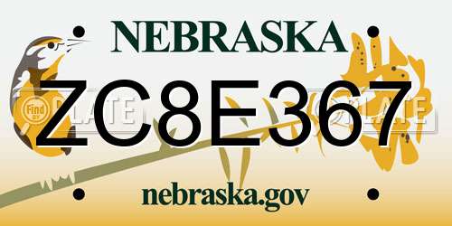ZC8E367 Nebraska License Plate