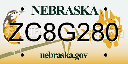 ZC8G280 Nebraska License Plate