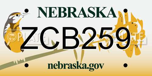 ZCB259 Nebraska License Plate