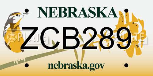 ZCB289 Nebraska License Plate