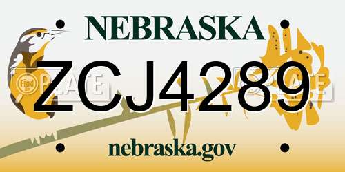 ZCJ4289 Nebraska License Plate