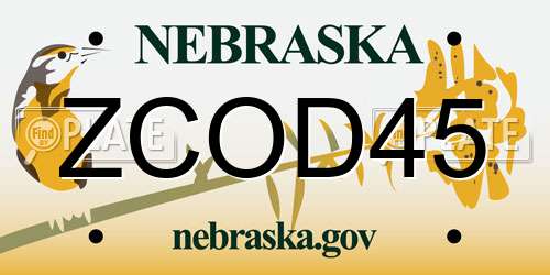 ZCOD45 Nebraska License Plate