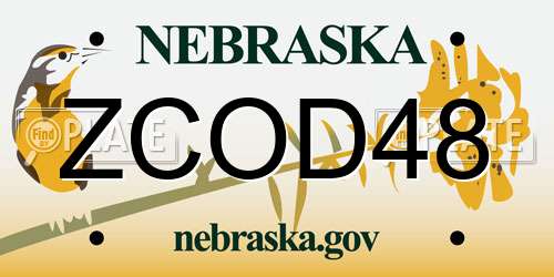 ZCOD48 Nebraska License Plate