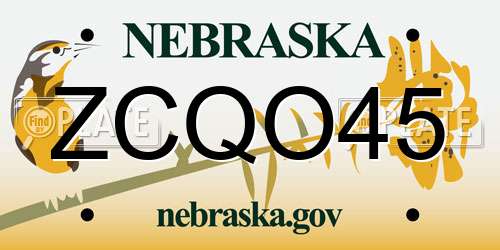 ZCQO45 Nebraska License Plate