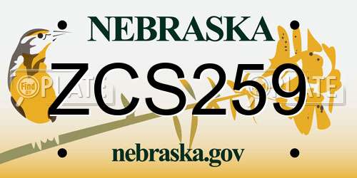 ZCS259 Nebraska License Plate