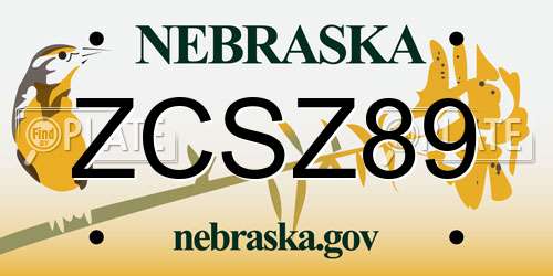ZCSZ89 Nebraska License Plate