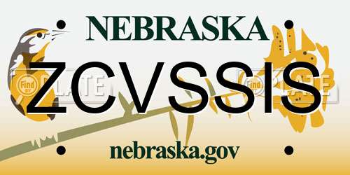ZCVSSIS Nebraska License Plate