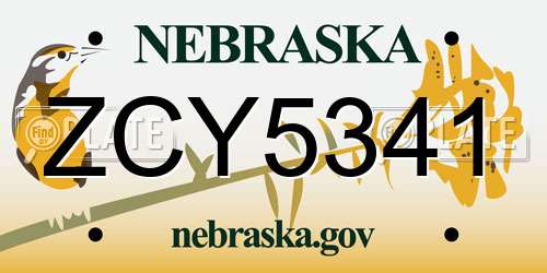 ZCY5341 Nebraska License Plate