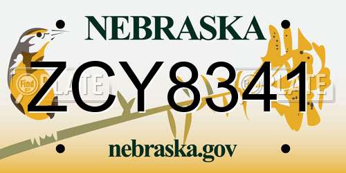 ZCY8341 Nebraska License Plate