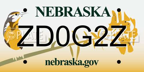 ZD0G2Z Nebraska License Plate