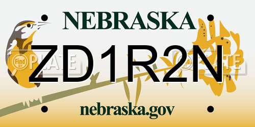 ZD1R2N Nebraska License Plate
